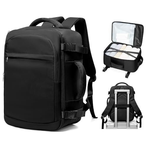 Ryanair Handgepäck 40x30x25 Rucksack Damen für Flugzeug Untersitz Kabinentasche Reiserucksack Flugzeug 45x36x20 Easyjet Reiserucksack Laptop Wasserdicht Business Herren Rucksack mit Schuhfach Schwarz von BOXSAM