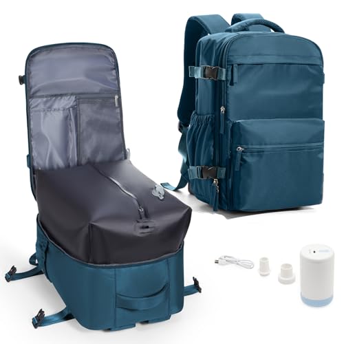 Vakuum Rucksack Handgepäck Airbag mit Pumpe Travel Vacuum Backpack Reisen Tagesrucksack Wasserdicht Damen Herren Vacpack Tasche Flugzeug Reiserucksack mit Vakuumsystem Blau. von BOXSAM