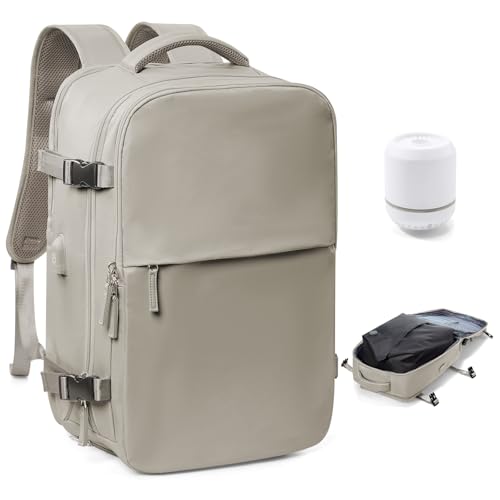 Vakuum Rucksack Handgepäck Airbag mit Pumpe Travel Vacuum Backpack Reisen Tagesrucksack Wasserdicht Damen Herren Vacpack Tasche Flugzeug Reiserucksack mit Vakuumsystem Graubraun von BOXSAM