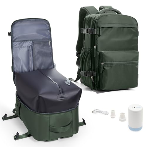 Vakuum Rucksack Handgepäck Airbag mit Pumpe Travel Vacuum Backpack Reisen Tagesrucksack Wasserdicht Damen Herren Vacpack Tasche Flugzeug Reiserucksack mit Vakuumsystem Grün. von BOXSAM