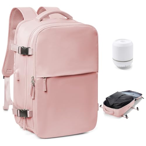 Vakuum Rucksack Handgepäck Airbag mit Pumpe Travel Vacuum Backpack Reisen Tagesrucksack Wasserdicht Damen Herren Vacpack Tasche Flugzeug Reiserucksack mit Vakuumsystem Rosa von BOXSAM