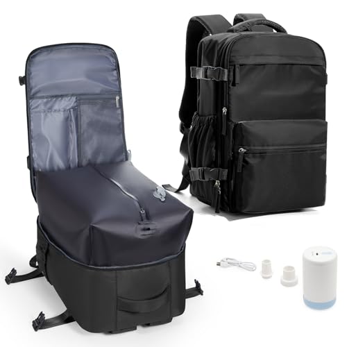 Vakuum Rucksack Handgepäck Airbag mit Pumpe Travel Vacuum Backpack Reisen Tagesrucksack Wasserdicht Damen Herren Vacpack Tasche Flugzeug Reiserucksack mit Vakuumsystem Schwarz. von BOXSAM