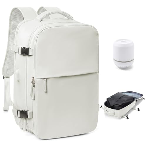 Vakuum Rucksack Handgepäck Airbag mit Pumpe Travel Vacuum Backpack Reisen Tagesrucksack Wasserdicht Damen Herren Vacpack Tasche Flugzeug Reiserucksack mit Vakuumsystem Weiß von BOXSAM