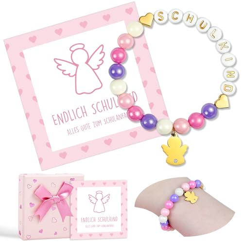 BOYATONG Einschulung Geschenk Mädchen, Armband Schulkind Schutzengel Schulanfang Mädchen, Schulkind Einschulungsgeschenke mit Grußkarte von BOYATONG