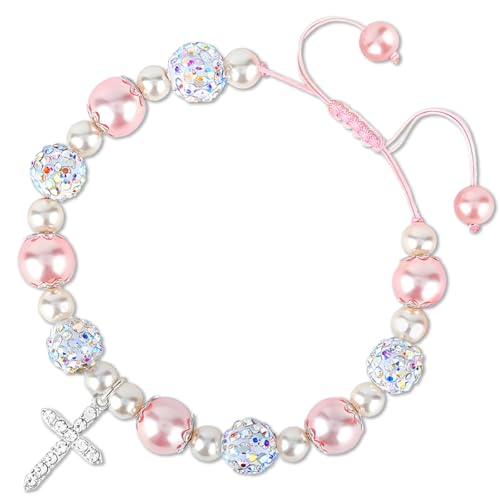 BOYATONG Kommunion Geschenke für Mädchen Armband mit Kreuz, Religiöses Geschenke zur Erstkommunion, Konfirmation, Taufe und Firmung, mit Karte & Geschenkbox von BOYATONG