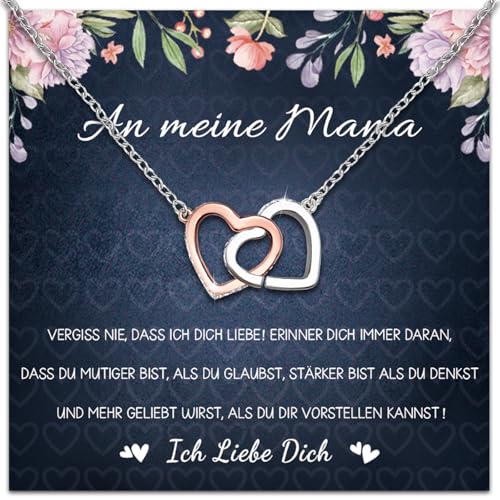 BOYATONG Muttertagsgeschenk, Mutter Tochter Kette, Mama Geschenk Kette Damen mit Anhänger, Herzkette Schmuck Frauen mit Kart, Mutter Hochzeitstag Mama Geburtstagsgeschenk von BOYATONG