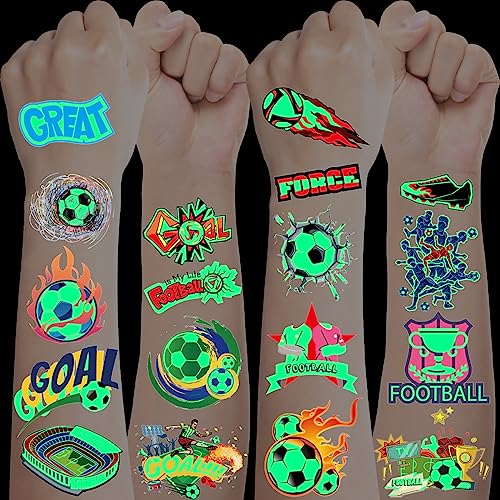 Leuchttattoos Kinder Fußball, 10 Blätter Tattoo Kinder Fussball Geschenke Jungen, Kindertattoos Fußball Spielzeug für Fußball Party Mitgebsel Kindergeburtstag, Fußball Coole Sachen für Jungs von BOYATONG