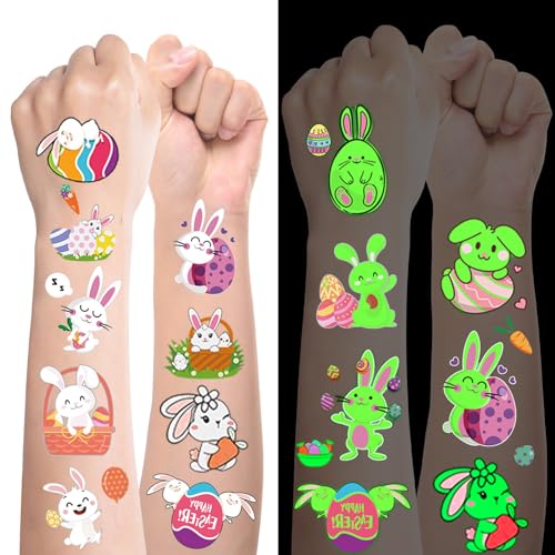 Kleinigkeiten zu Ostern Kinder, 15 Blatt Leuchtende Oster Tattoo Kinder, Kleine Ostergeschenke für Kinder, Kindertattoos Osterhasen Ostereier Sticker Aufkleber Ostern Deko, Oster Mitgebsel Kinder von BOYATONG