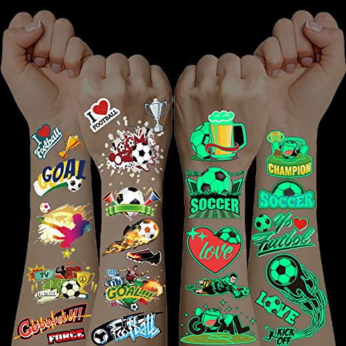 Fußball Tattoos Set, 150+ Fussball Tattoos Jungen, Tattoos Jungs Kindergeburtstag Gastgeschenke Fussball Geschenke Jungen, Leuchten Kindertattoos Jungen für Fußball Party Fussball Spiel Kinder von BOYATONG