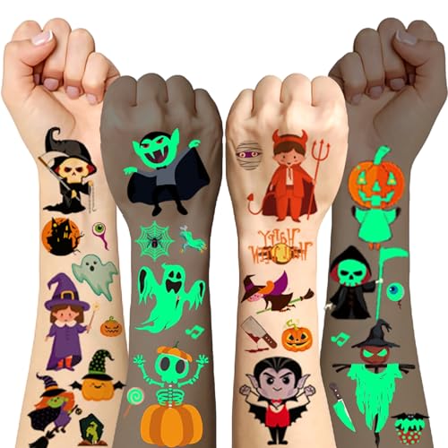 Halloween Tattoos für Kinder, 200+ Pcs Halloween Tattoo, Kürbisse Ghost Halloween Sticker Leuchten im Dunkeln, Tattoo Kinder für Halloween Deko, Halloween Basteln Kinder Halloween Mitgebsel von BOYATONG