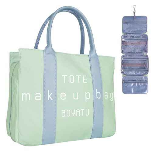 BOYATU Reise-Kulturbeutel zum Aufhängen, extra große Kapazität, Make-up-Kosmetik-Organizer-Tasche für Frauen, wasserabweisender Reise-Organizer für Toilettenartikel, voller Behälter, Grün von BOYATU