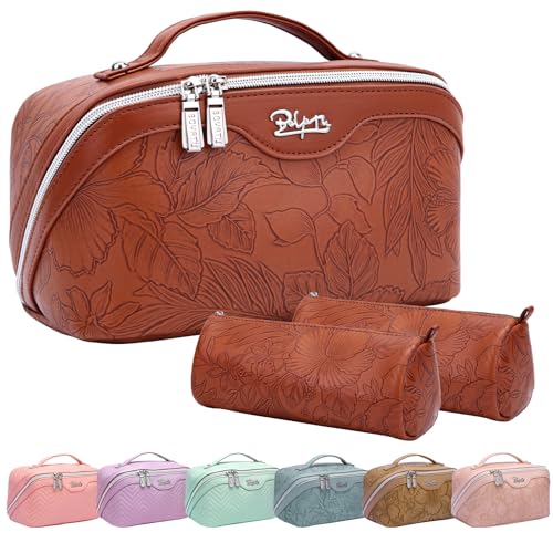 BOYATU Reise-Make-up-Tasche, Kosmetiktasche für Damen: 3er-Pack Leder-Make-up-Tasche, wasserdicht, Kulturbeutel, Organizer mit Trennwand, unverzichtbarer Reisebegleiter und perfektes Urlaubsgeschenk, von BOYATU