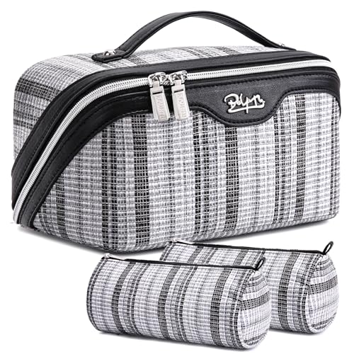 BOYATU Reise-Make-up-Tasche, Kosmetiktaschen für Frauen: 3-teiliges Set, tragbare Make-up-Tasche mit Griff, veganes Leder, Kulturbeutel mit Fächern, Make-up-Organizer für Reiseutensilien, C-06 von BOYATU