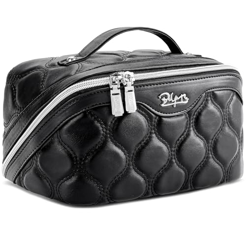 BOYATU Reise-Make-up-Taschen für Frauen: Puffy Make-up-Taschen Set von 3 – veganes Leder Make-up Organizer – wasserdichte große Kulturtasche mit Fächern – Reiseutensilien, 01 Schwarz von BOYATU