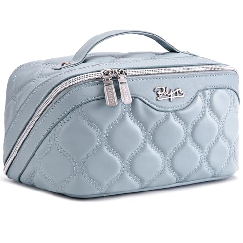 BOYATU Reise-Make-up-Taschen für Frauen: Puffy Make-up-Taschen Set von 3 – veganes Leder Make-up Organizer – wasserdichte große Kulturtasche mit Fächern – Reiseutensilien, 04 Blau von BOYATU