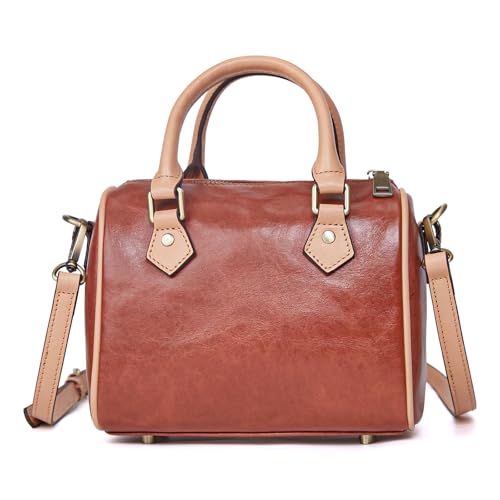 Boston Taschen aus echtem Leder für Damen: Handtasche mit Tragegriff oben, kleine Schultertasche, Umhängetasche, Braun von BOYATU