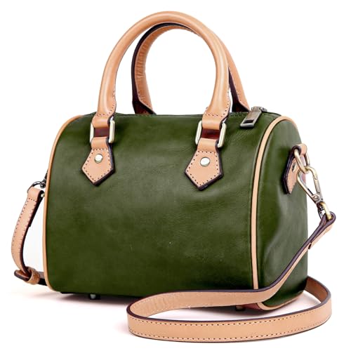 Boston Taschen aus echtem Leder für Damen: Handtasche mit Tragegriff oben, kleine Schultertasche, Umhängetasche, Grün von BOYATU