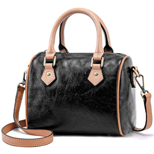 Boston Taschen aus echtem Leder für Damen: Handtasche mit Tragegriff oben, kleine Schultertasche, Umhängetasche, Schwarz von BOYATU