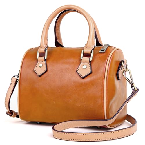 Boston Taschen aus echtem Leder für Damen: Handtasche mit Tragegriff oben, kleine Schultertasche, Umhängetasche, gelb von BOYATU