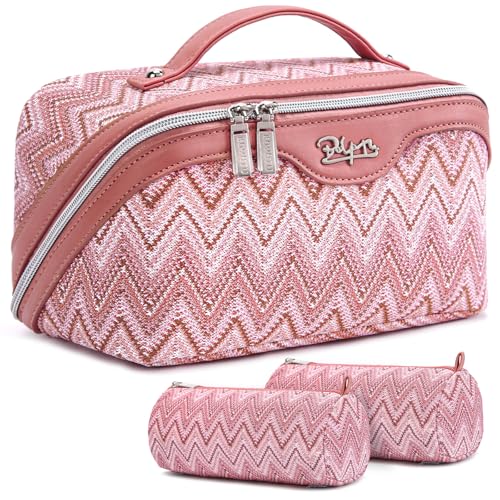 Reise-Kosmetiktasche, Make-up-Tasche für Damen: Western-Boho-Make-up-Tasche, Set mit 3 Organizer-Taschen, 03-rot von BOYATU