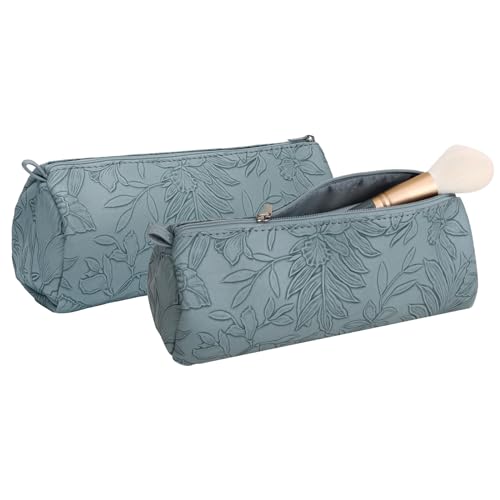 Reise-Make-up-Tasche, Kosmetik-Organizer-Tasche: 3er-Set, große Kapazität, Kulturbeutel aus PU-Leder für Damen, weit offen, tragbare Tasche mit Trennwand und Griff, Blau-2-Etui, Make-up-Tasche von BOYATU