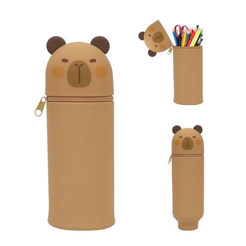 BOYIFEIJIE Kawaii Federmäppchen,2-in-1 Weichem Silikon Stiftemäppchen, Cartoon Stifthalter, Stand Up Reißverschluss Federmäppchen, Kawaii Federmappe für Schulbeginn Mädchen Jungen-Capybara von BOYIFEIJIE