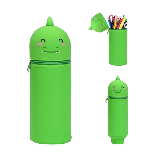 BOYIFEIJIE Kawaii Federmäppchen,2-in-1 Weichem Silikon Stiftemäppchen, Cartoon Stifthalter, Stand Up Reißverschluss Federmäppchen, Kawaii Federmappe für Schulbeginn Mädchen Jungen -Dinosaurier von BOYIFEIJIE