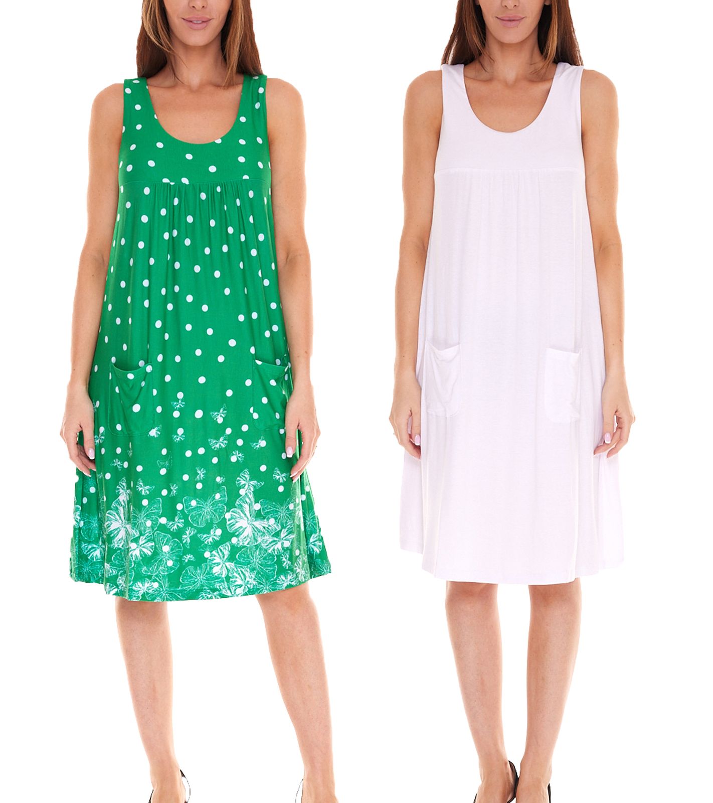 2er Pack BOYSEN´S Damen Jerseykleider Midi-Kleid 57570546 Grün/Weiß von BOYSEN´S