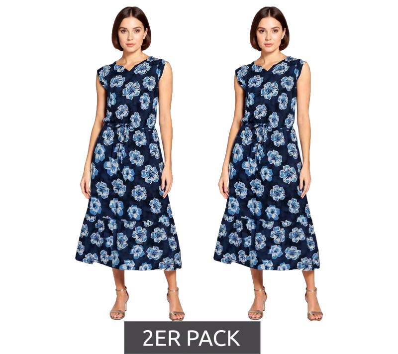 2er Sparpack BOYSEN´S Damen Maxi-Kleid mit floralem Allover-Print ärmelloses Jersey-Kleid 95560104 Dunkelblau von BOYSEN´S