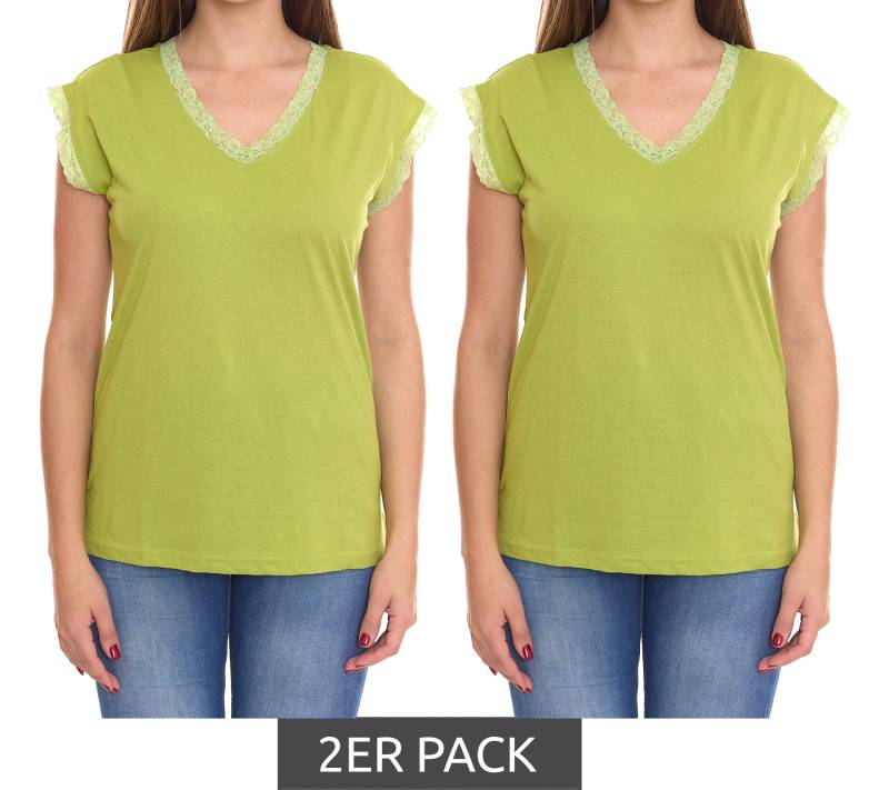 2er Sparpack BOYSEN`S Damen Top mit Spitzendetails Kurzarm-Shirt 34323651 Grün von BOYSEN´S