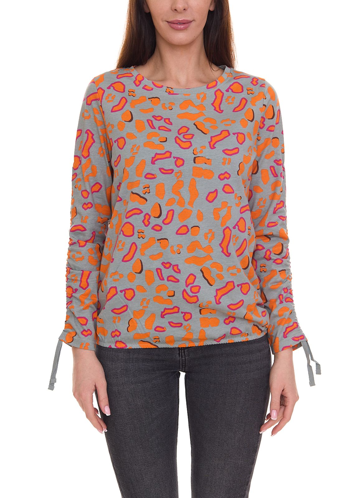 BOYSEN´S Damen Druck-Shirt mit Allover-Print Langarm-Bluse 39077013 Grau/Orange von BOYSEN´S