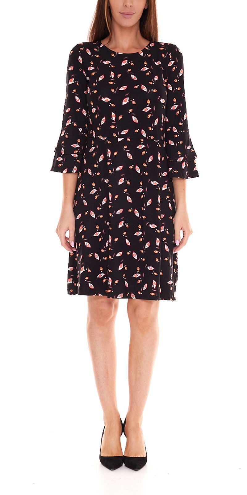 BOYSEN´S Damen Jerseykleid Sommer-Kleid mit Blätterdruck 36199918 Schwarz von BOYSEN´S