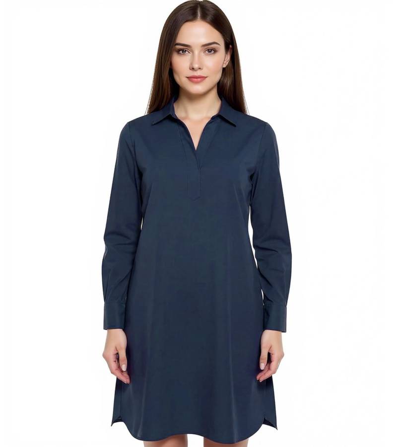 BOYSEN´S Damen Kleid modisches Blusen-Kleid Langarm aus reiner Baumwolle 66338030 Dunkelblau von BOYSEN´S