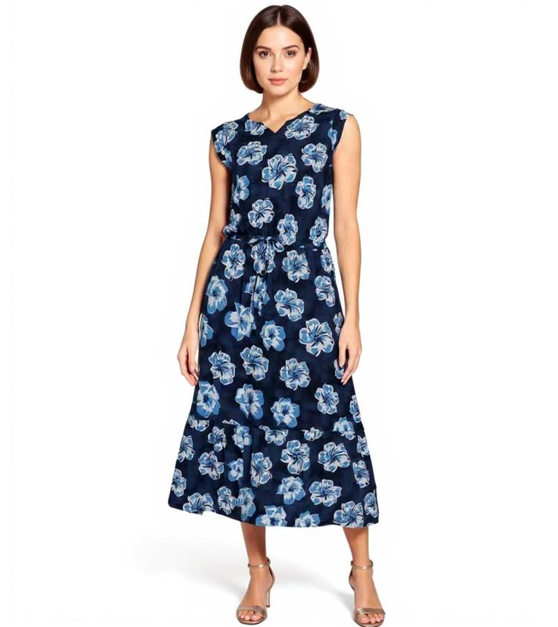 BOYSEN´S Damen Maxi-Kleid mit floralem Allover-Print ärmelloses Jersey-Kleid 95560104 Dunkelblau von BOYSEN´S