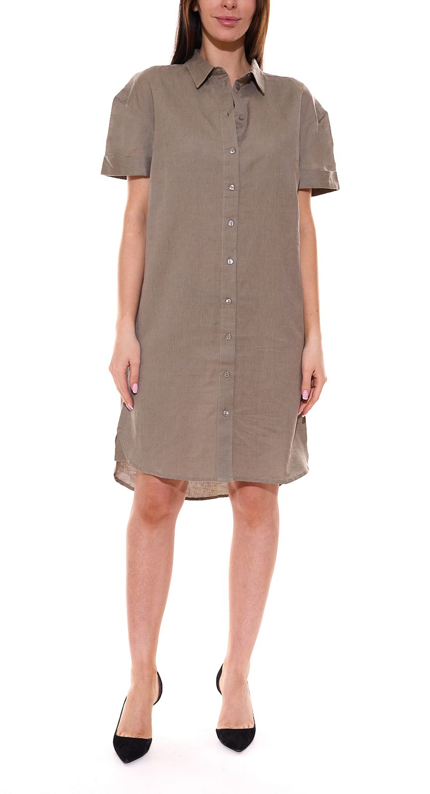 BOYSEN´S Damen knielange Hemd-Bluse bequeme Leinen-bluse 67554250 Khaki von BOYSEN´S