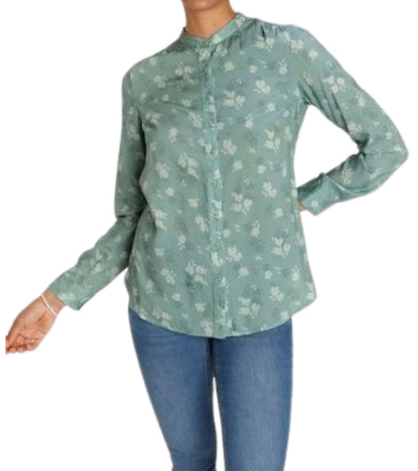BOYSEN´S Jersey-Bluse weich fließende Damen Langarm-Bluse mit Blumen-Muster 29789854 Grün von BOYSEN´S