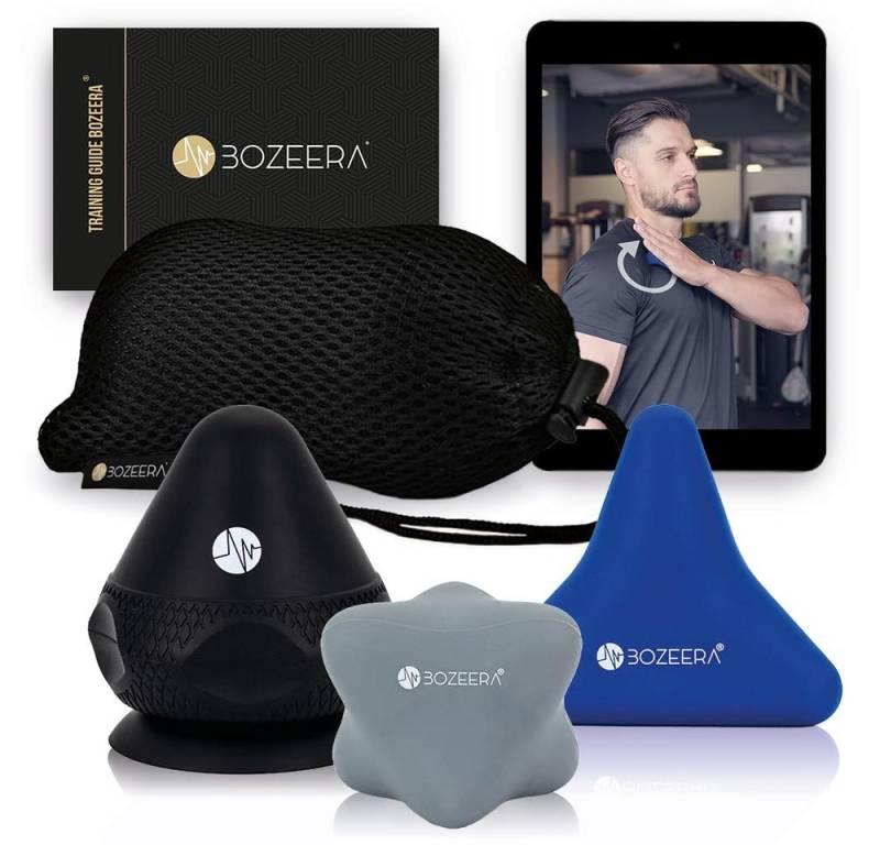 BOZEERA Massageball Triggerpunkt Drücker Set, Triggerdinger mit Saugnapf, Für Muskelschmerzen & Verspannungen 3-tlg., Triggerpunkt Massagegerät, Schmerzfrei Drücker Set Inkl. Video-Anleitung, Booklet & Tasche von BOZEERA