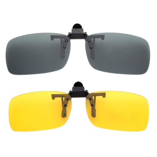 BOZEVON Clip auf Sonnenbrillen - Herren / Damen Flip-Up Polarisierende Sonnenbrillen Nachtsichtgläser Fit Over Brillenträger für Autofahren und Außenbereich, 1 * Grün & 1 * Gelb - M von BOZEVON
