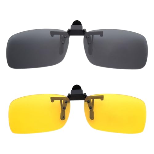 BOZEVON Clip auf Sonnenbrillen - Herren / Damen Flip-Up Polarisierende Sonnenbrillen Nachtsichtgläser Fit Over Brillenträger für Autofahren und Außenbereich, 1 * Grau & 1 * Gelb - M von BOZEVON