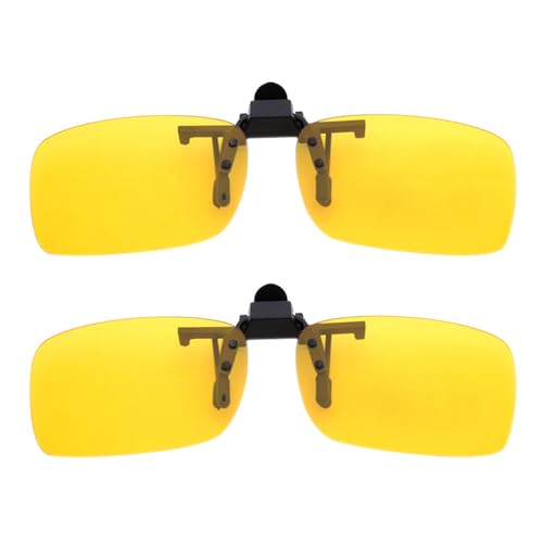 BOZEVON Clip auf Sonnenbrillen - Herren/Damen Flip-Up Polarisierende Sonnenbrillen Nachtsichtgläser Fit Over Brillenträger für Autofahren und Außenbereich, 2 * Gelb - L von BOZEVON