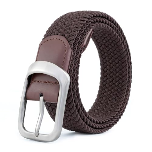 BOZEVON Elastischer Gürtel Herren - Geflochtener Stretchgürtel Unisex Gewebter Gürtel Lässiger Gürtel Verstellbar Stretchgürtel Männer Flechtgürtel (Braun) von BOZEVON