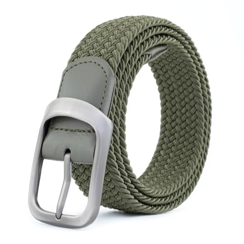BOZEVON Elastischer Gürtel Herren - Geflochtener Stretchgürtel Unisex Gewebter Gürtel Lässiger Gürtel Verstellbar Stretchgürtel Männer Flechtgürtel (Grün) von BOZEVON