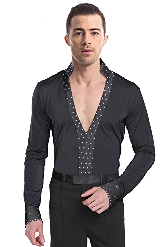 BOZEVON Herren Klassiker Schwarz Latein Tanz Kostüme Performance Tanzen Hemd & Hose Jazz Outfits, Hemd, Tag 2XL = EU XL von BOZEVON