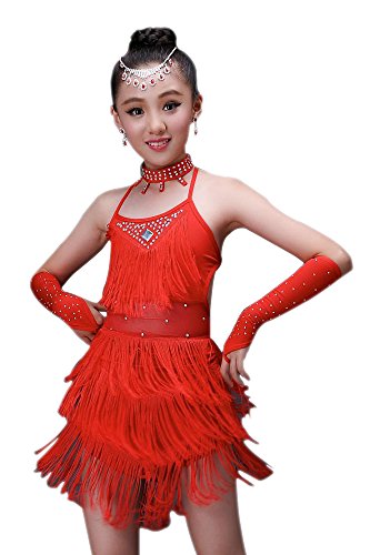 BOZEVON Kinder Mädchen Latin Kinder Lateinamerikanischer Tanz Trikot Quaste Tanzkleid von BOZEVON
