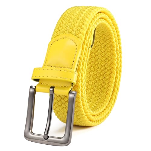 BOZEVON Lässig Elastischer Stoffgürtel - Stretchgürtel Elastik Flechtgürtel Geflochtener Dehnbarer Gürtel für Herren Gelb von BOZEVON