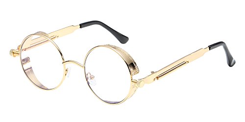 BOZEVON Punk Runde Sonnenbrille - Klassische Metall Radfahren Retro Sonnenbrille für Damen & Herren Gold-Transparent von BOZEVON