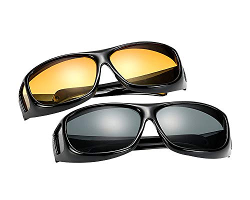 BOZEVON Überzieh-Sonnenbrille für Herren und Damen - Nachtsichtbrille | Sonnenbrille UV400 Fit-over für Brillenträger 2er-Set, 2 Stück Sonnenbrille von BOZEVON