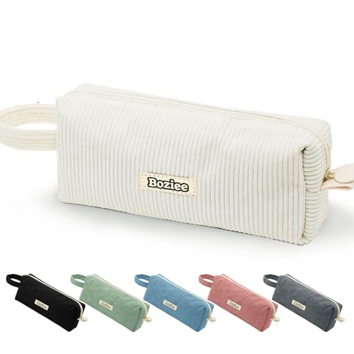 BOZIEE Cord-Stoff Federmäppchen Mäppchen Mädchen Teenager Stiftetasche Federtasche Pencil Case Schulmäppchen Stiftemappe für Schule | Büro (Beige) von Boziee