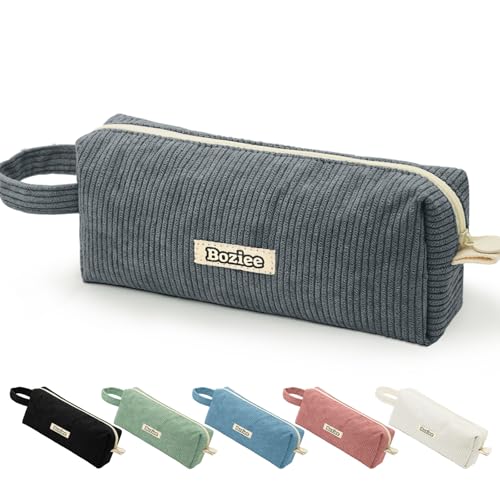 Boziee Cord-Stoff Federmäppchen Mäppchen Mädchen Teenager Stiftetasche Federtasche Pencil Case Schulmäppchen Stiftemappe für Schule | Büro (Grau) von Boziee