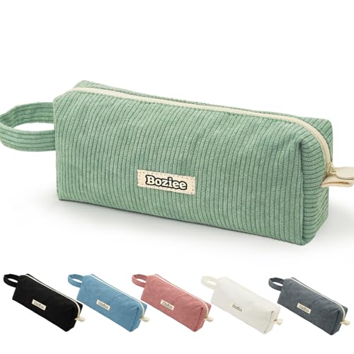 Boziee Cord-Stoff Federmäppchen Mäppchen Mädchen Teenager Stiftetasche Federtasche Pencil Case Schulmäppchen Stiftemappe für Schule | Büro (Grün) von Boziee